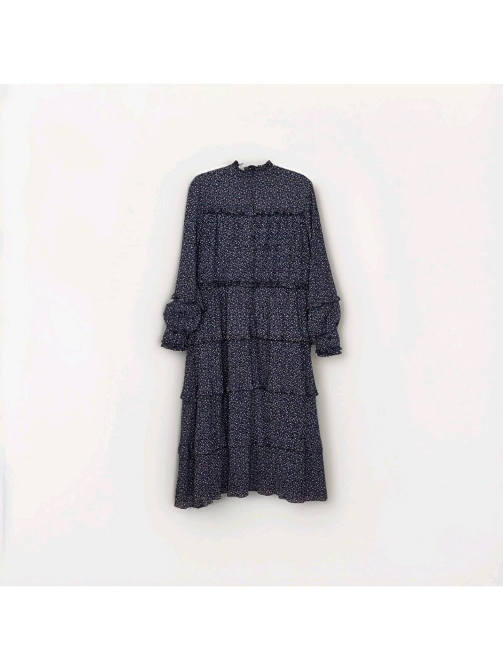 Blue Moon Prairie Midi Crinkle Dress XL Ditsy Floral Empire Waist Lined Feminine